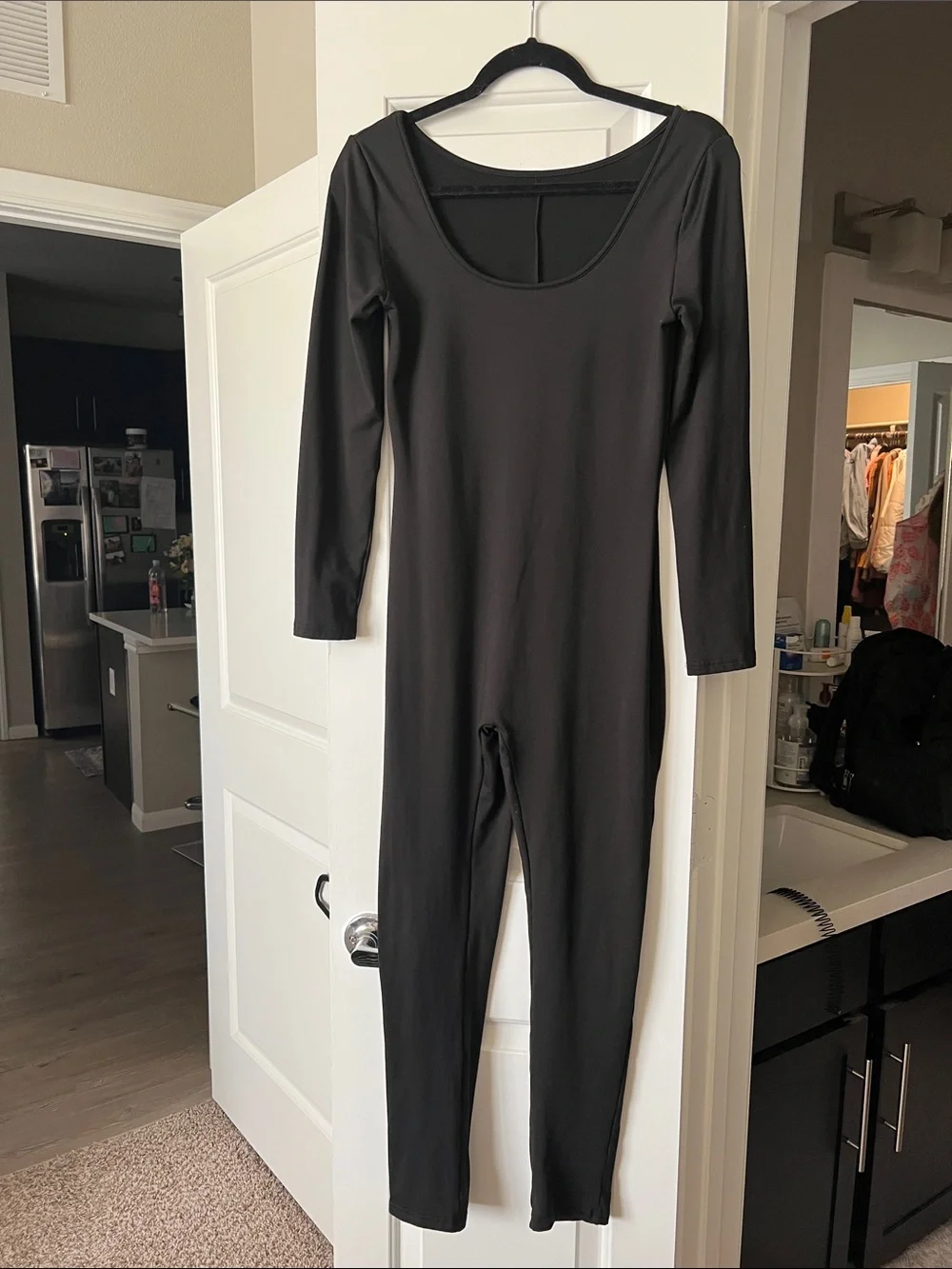 Black Long-Sleeve Full-Length Unitard